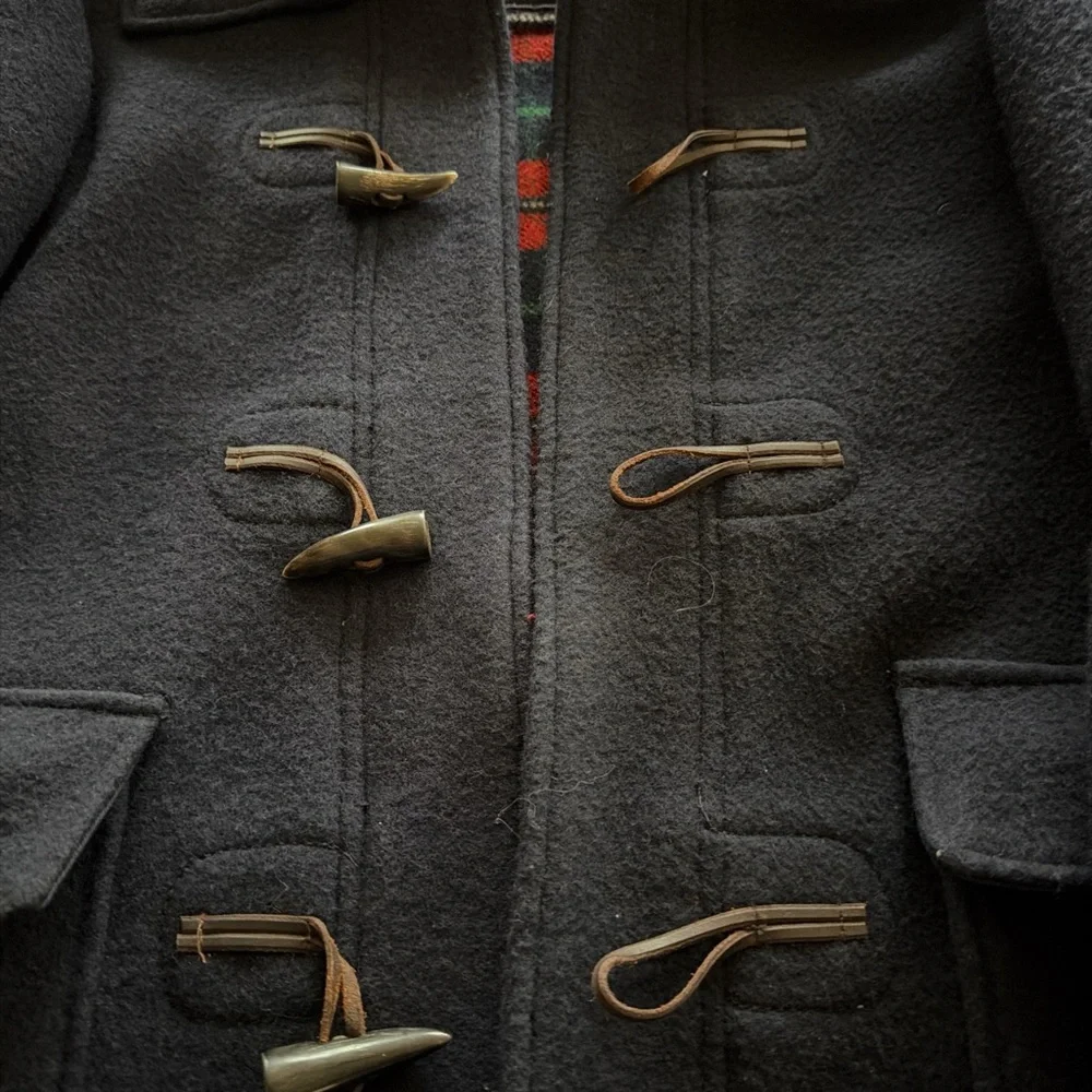 Abercrombie & Fitch Navy Coat with Red Plaid Interior - Picture 4 of 5